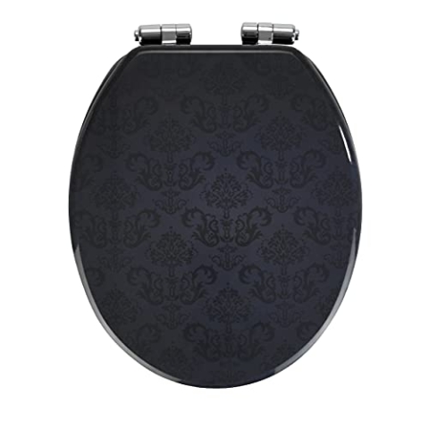 WENKO WC-Sitz Mod. Bellevue, stilvoller Toilettensitz mit Absenkautomatik, WC-Deckel für sanftes Deckelschließen, mit Fix-Clip Hygienebefestigung, Toilettenbrille aus MDF, 35,5 x 42,5 cm, Anthrazit