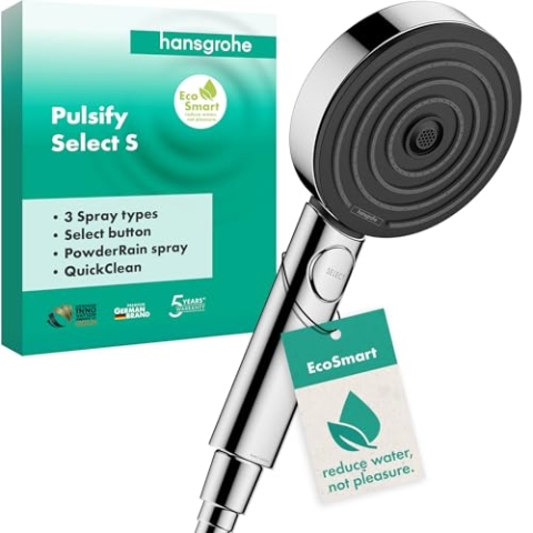 hansgrohe Pulsify Select S - wassersparender Duschkopf 6,9 l/min (EcoSmart), Handbrause mit 3 Strahlarten (Activation Version), Duschbrause, Sparduschkopf mit Antikalk-Funktion, Chrom, 24101000
