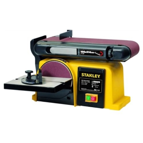 STANLEY - Tischschleifer, 370 W, Basis aus Gusseisen, 2-in-1: Scheibe 150 mm und Band 100 x 914 mm, SXBS914E
