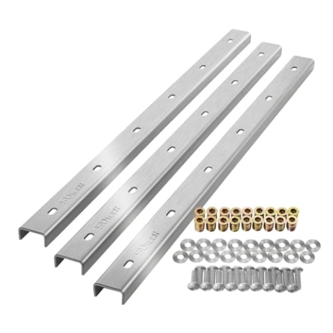 SOTECH Gratleisten 3 Stück U-Form echt Edelstahl 60 x 4 x 2 cm für Tischplatten/inkl. Befestigungsschrauben und Einschraubmuffen Verstärkungsprofil, Querstrebe, U-Profil, Aussteifungsprofil