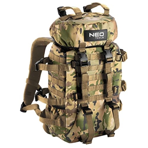 NEO TOOLS Touristenrucksack 84-325, Fassungsvermögen 30 Liter, Cameo-Farbe, verstellbare Seitengurte, 2 Taschen, Polyester 600D