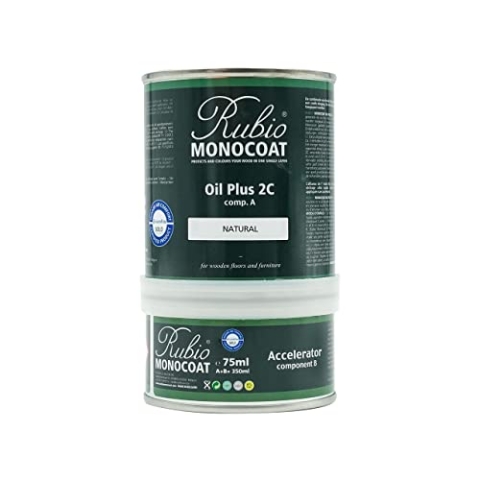 Rubio Monocoat Oil Plus 2C, Leinöl als ökologischer Holzschutz für den Innenbereich, schnell trocknendes Holzöl zur Holzbehandlung - Natural, 350 ml