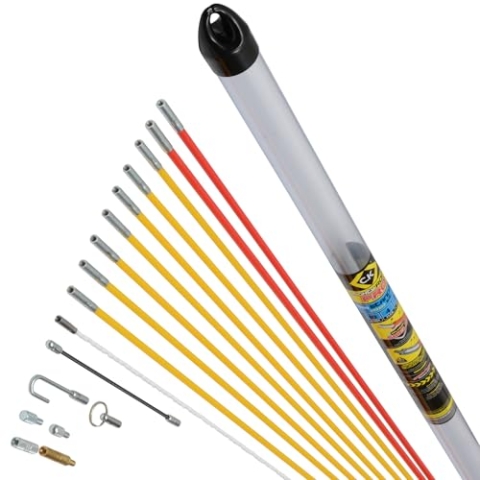 C.K MightyRods Pro 10m Kabelstangen Standard Set, 4 Flexibilitäten Einziehstangen, Splitterfrei Glasfaser Harz Elektrische Kabelziehhilfe, Elektroinstallation, Kabeleinziehhilfe Elektriker CK T5421