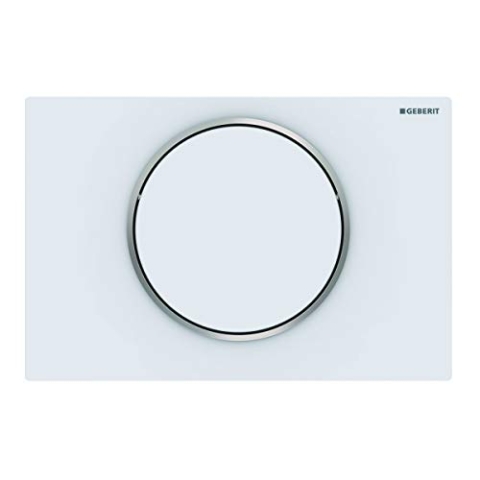 Geberit Betätigungsplatte Sigma 10 (für Spül-Stopp Spülungen, Betätigung von vorne, Platte + Tasten weiß matt, Designring poliert) 115758JT5