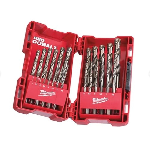Estuche plástico de 25 brocas RED HELIX HSS-G Co, 1/1.5/2 / 2.5/3 / 3.5/4 / 4.5/5 / 5.5/6 / 6.5/7 / 7.5/8 / 8.5/9 / 9.5/10 / 10.5/11 / 11.5/12 / 12.5 / 13mm