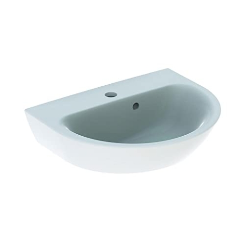 Geberit Renova Handwaschbecken, 1 Hahnloch, asymmetrischer Überlauf, Breite: 50cm, 500.376.01.8, Farbe: Weiß