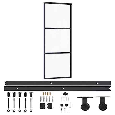 vidaXL Schiebetür mit Beschlag Glasschiebetür Glastür Glas Schiebe Tür Schiebetürsystem Laufschiene Schiebetürbeschlag ESG-Glas Aluminium 76x205cm