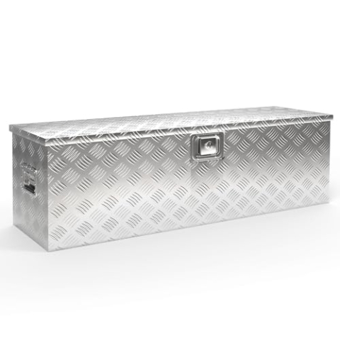 Wiltec Werkzeugbox Alu 124x37x38 cm Silberfarbene Transportbox, Werkzeugkiste inkl. Schlüssel, Alubox und Staukasten mit Handgriffen