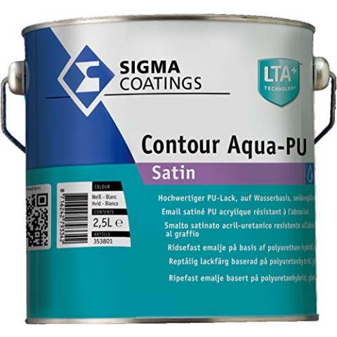 SIGMA Contour Aqua-PU satin Acryl-Lack auf Polyurethan-Basis Zwischen- und Schlussbeschichtung weiß 2,5 Liter