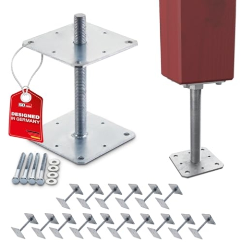 SOTECH 16er Set Pfostenträger 160 x 160 x 250 mm Gewinde M24 Stahl feuerverzinkt Bodenplatte höhenverstellbar Pfostenhalter zum aufschrauben Witterungsbeständig