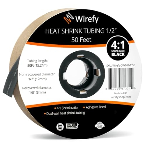 Wirefy Schrumpfschlauch Rolle - 12mm - 15,25m - 4:1 Schrumpf-Rate - Schrumpfschlauch Schwarz Wasserdicht - Kabel Reparaturset als Löt-Zubehör - Heat Shrink Tubing