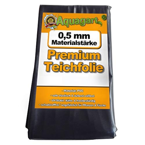 Hochwertige PVC Teichfolie 0,5mm Stärke 12m x 6m I Fisch und Pflanzenfreundlich, UV- und witterungsbeständig I Schwimmteich Folie Gartenteich Teichplane schwarz I Aquagart Garten- und Teichzubehör