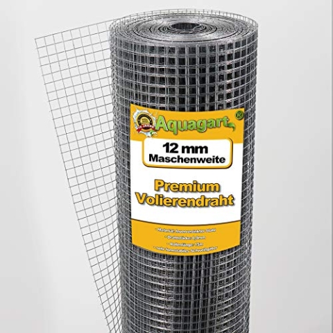 Aquagart® Volierendraht 75m x 1m, Drahtgitter Hasendraht Maschenweite 12mm, verzinkter Maschendraht-Zaun, robustes Schweißgitter