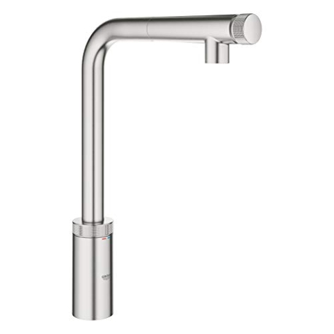 GROHE Minta SmartControl - Spültischbatterie (Schwenkbereich 140°, Eigensicher gegen Rückfließen, Einlochmontage), supersteel, 31613DC0