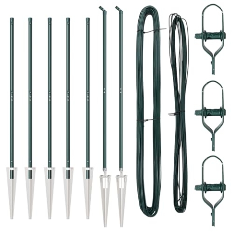 vidaXL 7 Stück Zaunpfosten Grün Ø32 mm 180 cm Verzinkter Stahl Langlebig Und Wetterfest Zaunaccessoires Außenbereich Gartenpfosten Grenzmarkierung Robuste