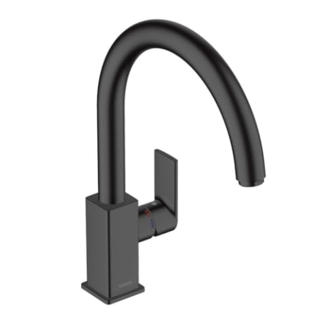 hansgrohe Vernis Shape M35 - Küchenarmatur, 1 Stahlart, Wasserhahn Küche mit Auslaufhöhe 210 mm, Mischbatterie Küche 360° schwenkbar, Mattschwarz