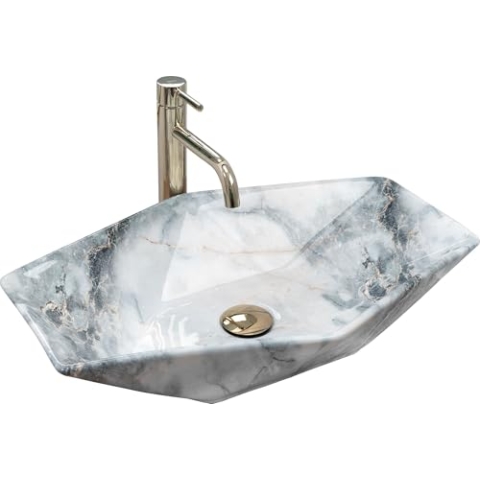 Rea Aufsatzwaschbecken VEGAS GRANIT, Waschtisch Handwaschbecken Spülbecken Waschschale Waschbecken für Badezimmer aus hochwertiger Keramik, 570 x 370 x 120 mm (Grau, Steinimitat)