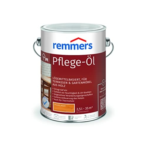 Remmers Pflege-Öl douglasie, 2,5 Liter, Holzöl für Holz innen und außen, wasserabweisend, wetterfest, für Gartenmöbel und Holzterrassen geeignet