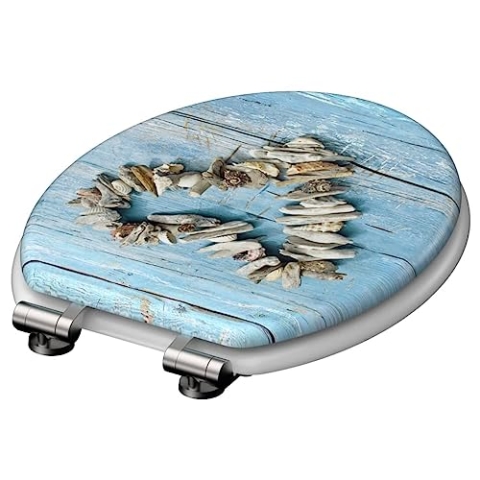 SCHÜTTE WC-Sitz Holzkern HG SHELL HEART, Hochglanz Toilettensitz mit Absenkautomatik, passend für alle handelsüblichen WC-Becken, maximale Belastung der Klobrille 175 kg, Motiv SHELL HEART 80540