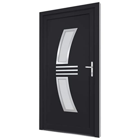 vidaXL Haustür, Tür mit verstellbarer Scharniere, Eingangstür mit 5 Punkt Pilzzapfenverriegelung, Vordertür Aluminiumschwelle Isolierverglasung Stahlverstärkung, Anthrazit PVC