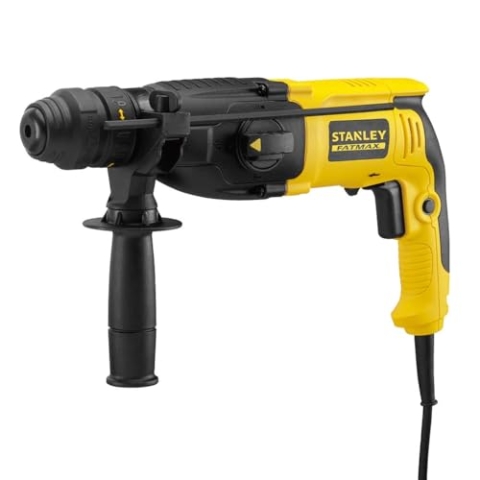 Stanley FatMax SDS-plus Bohrhammer SFMEH210K (800 Watt, 2,4 Joule, mit Pneumatik-Hammerwerk, Rechts-/Linkslauf, inkl. Schnellwechsel-Spannbohrfutter, 2x SDS-plus Bohrer, Spitz- + Flachmeißel, Koffer)