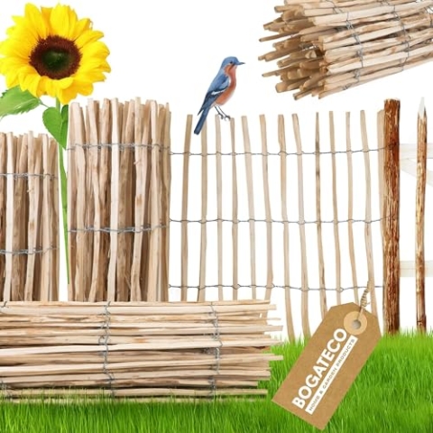 BOGATECO Staketenzaun Haselnuss Kastanie | Holz-Zaun 100 cm Hoch & 500 cm Lang | Lattennabstand 4-5 cm | Perfekt als Gartenzaun | Zaun Garten Steckzaun Holzzaun | Langlebige