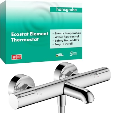 hansgrohe Ecostat Element - Wannenthermostat Aufputz, Wannenarmatur mit Sicherheitssperre (SafetyStop) bei 40° C, Thermostat für die Badewanne, Mischbatterie für 2 Verbraucher, Chrom, 13347000