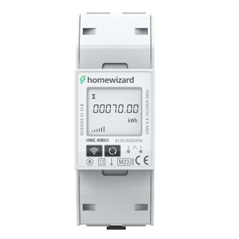 HomeWizard kWh Meter WLAN 1-Phase, MID-zertifiziert, 35mm DIN-Schiene, 100A 230V, Einspeisezähler Solar Balkonkraftwerk, Grau