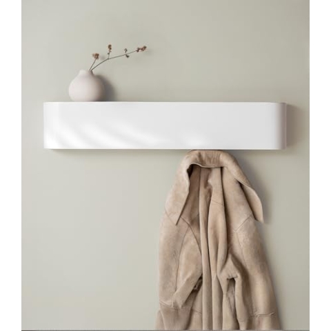 Kazai. Wandgarderobe 'Toke' | Moderne Design-Garderobe mit verdeckten Wandhaken | Garderobenpaneel aus furniertem Vollholz | Weiß