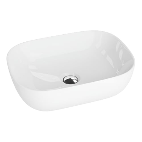 LAVITA Aufsatzwaschtisch Costa Aufsatzwaschbecken Rechteckig Waschbecken Ohne Überlauf und Hahnloch Aus hochwertigem Porzellan Waschtisch modernes Badkeramik Waschplatz 46x32,5x13,5 cm Weiß Glanz