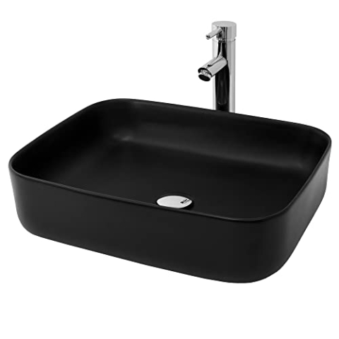 ML-Design Waschbecken aus Keramik in Schwarz Matt, 51x40,5x13,5cm, Rechteckige Aufsatzwaschbecken, Moderne Waschtisch, Waschschale mit Abflussloch, Waschplatz Handwaschbecken, für Badezimmer/Gäste-WC