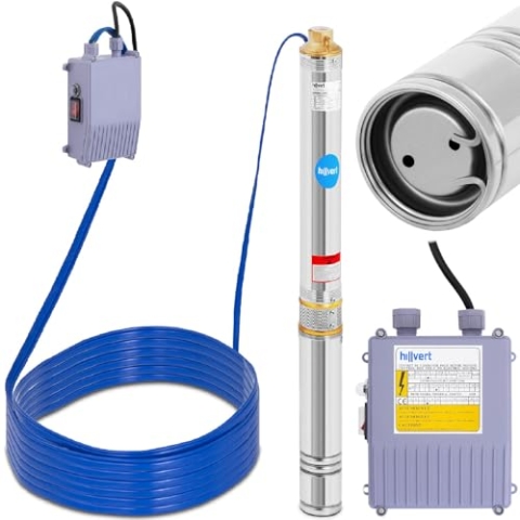 hillvert HT-ROBSON-SP550-80 Brunnenpumpe 3.000 l/h 550 W 80 m Sandgehalt max. 25% Garten Tiefbrunnenpumpe Unterwasserpumpe