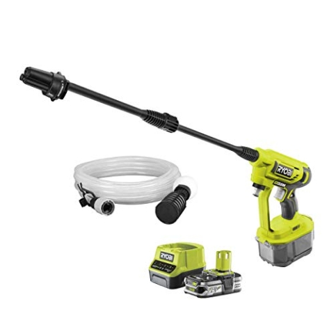 RYOBI 18 V ONE+ Akku-Mitteldruckreiniger RY18PW22A-125 (Reinigen von Fahrzeugen/Oberflächen, max. Druck 22bar, Fördermenge 182 l/h, 3-in-1 Düse, inkl. 6m Schlauch, 1x2,5Ah Akku & Ladegerät, im Karton)