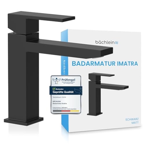 Bächlein Badarmatur Imatra in kantigem Design, Einhebelmischer mit klarer Linienführung in modernem Look, Bad Wasserhahn Matt Schwarz
