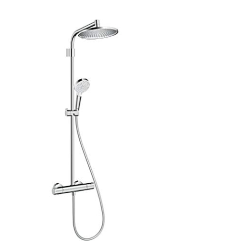 hansgrohe Crometta S - Duschsystem mit Thermostat, Regendusche (240 mm) mit Armatur, Handbrause (2 Strahlarten), Schlauch, Brausestange und runder Kopfbrause (1 Strahlart), Chrom, 26781000