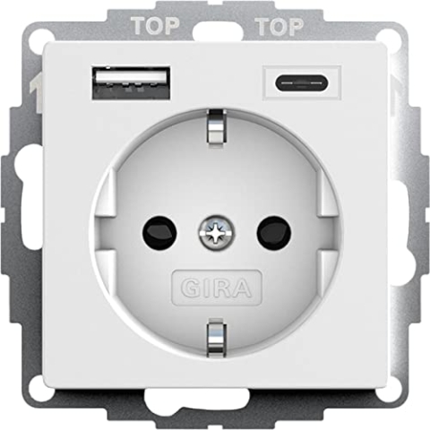Gira 245927 SchukoSteckdose USB-Anschluss Shutter Berührungsschutz 2-fach Typ A(max.2,4A) Typ C(max.3A) System 55 Reinweiß Matt UP Unterputz Schutzkontaktsteckdose Wandsteckdose Smartphone Tablet 32mm