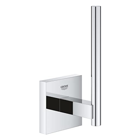 GROHE Start Cube, Ersatzrollenhalter WC zur Aufbewahrung ohne Bohren (Ersatz Klopapierhalter klebbar, Kleber separat kaufen, zum Bohren geeignet, mit Schrauben & Dübel), eckig, chrom, 40979000