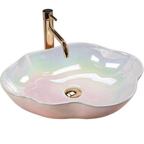 Rea Akoya Pearl Aufsatzwaschbecken für Badezimmer, 500 x 380 x 130 mm, Keramik (Perle)