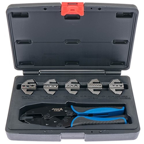 Asta A-RC6K Profi Crimpzange Set für Aderendhülsen Kabelschuhe mit 5 Paar Backen und Ratschenfunktion