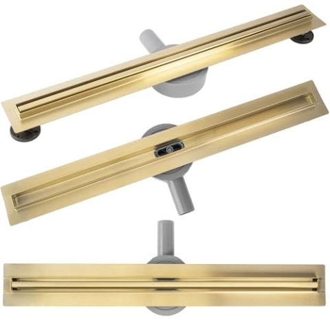 Rea Duschrinne Neox Slim Pro Brush Gold 90 Edelstahl Duschablauf Siphon Bodenablauf für Badezimmer Dusche Bodenablauf (gebürstetes Gold)