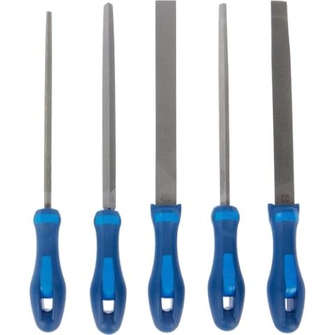 PFERD Werkstattfeilen-Set in PVC-Rolltasche mit Umkarton, 5 Feilen, Kreuzhieb H1, 200mm, 11801531 - für die grobe Zerspanung und zum Schruppen geeignet