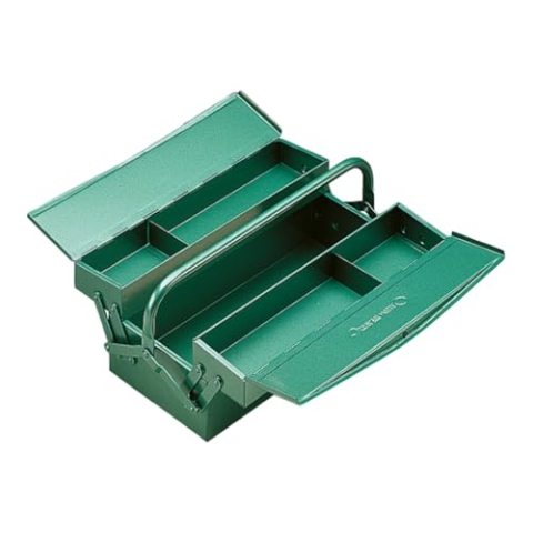 STAHLWILLE 83/010 Tragekasten zur Werkzeugaufbewahrung l Robuste Werkzeugkiste aus Stahlblech mit 3 Fächern l 150 x 420 x 200 mm