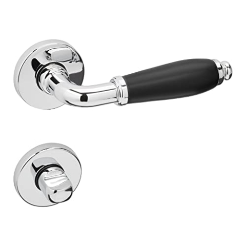 Drückergarnitur Chrom poliert Türbeschlag Türgriff schwarz matt Zimmertür Türdrücker Antik Vintage Innentüren Türklinke Bad (WC) - Badezimmer MATTEO Design Türgarnitur mit Schrauben von Sotech