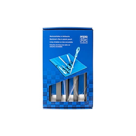 PFERD Werkstattfeilen-Set in PVC-Rolltasche mit Umkarton, 5 Feilen, Kreuzhieb H1, 250mm, 11801541 – für die grobe Zerspanung und zum Schruppen geeignet