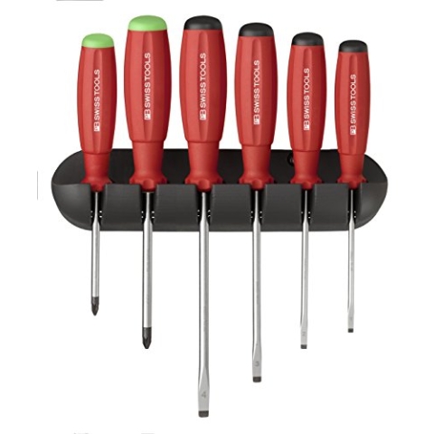 PB Swiss Tools Schraubendreher-Satz 6-teilig Schlitz PZ im Wandhalter SwissGrip