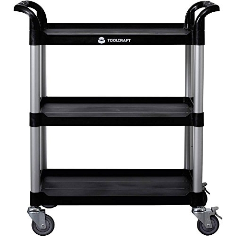 TOOLCRAFT Werkstattwagen I 3 Etagen I Aluminium (Natur), Schwarz I Werkzeugwagen I Schiebewagen I Gerätewagen I Traglast 50 kg/Etage I Höhenverstellbar 900 mm I Autozubehör