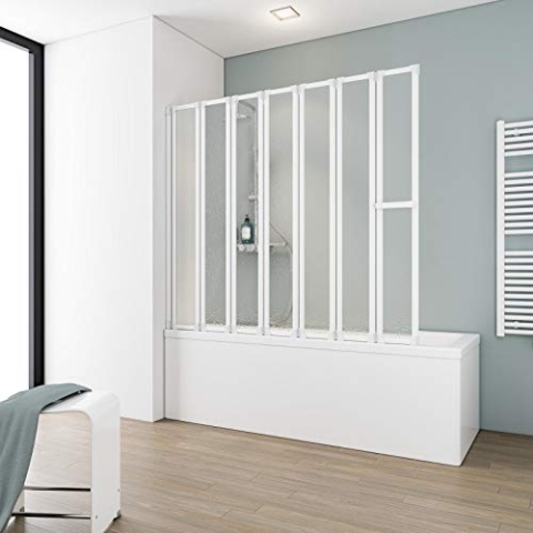 Schulte Duschabtrennung faltbar für Badewanne, 159 x 140 cm, einfacher Aufbau, Kunstglas Softline hell, Alpinweiß, Made in Germany, D1317 04 01
