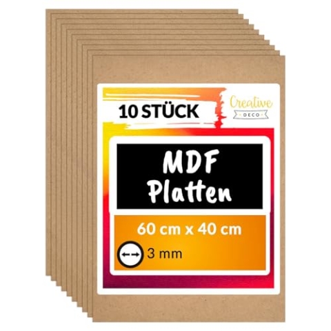Creative Deco 10 x MDF Platten | 600 x 400 x 3 mm | Dünne Holz-platten | Perfekt für Laser, CNC Router, Modellierung, Durchbrochenes, Laubsäge