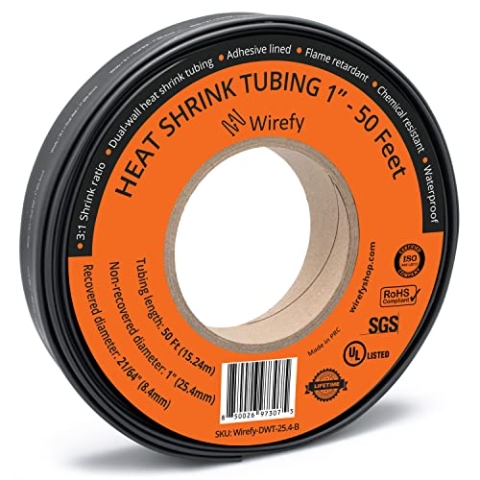 Wirefy Schrumpfschlauch Metrware mit Kleber 15m - 3:1 Schrumpfverhältnis, Doppelwandiger Schrumpfschlauch Wasserdicht - Heat Shrink Tube Set Schwarz Ø 25,4mm