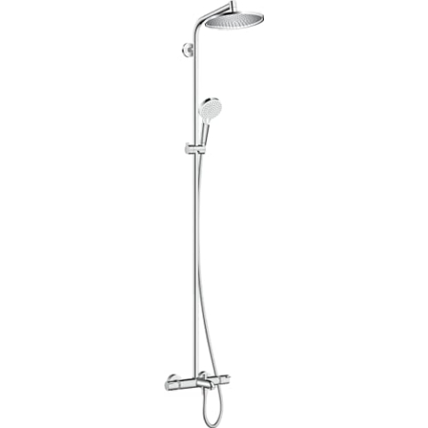 hansgrohe Crometta S - Duschsystem mit Wannenthermostat, Regendusche (240 mm) mit Wannenarmatur, Handbrause (2 Strahlarten), Schlauch, Brausestange und runder Kopfbrause (1 Strahlart), Chrom, 27320000